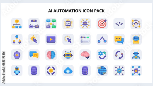 Collection of AI automation icons representing technology and innovation in a digital interface