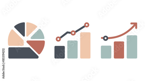 Colorful business graphs in modern minimalist style with pastel colors and upward trend for financial analysis