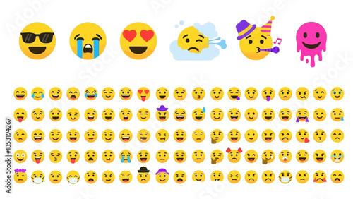 A vibrant collection of diverse emojis displayed on a clean white background