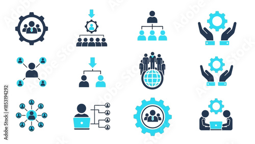 Complex System Icons Illustrating Interconnectedness and Technology