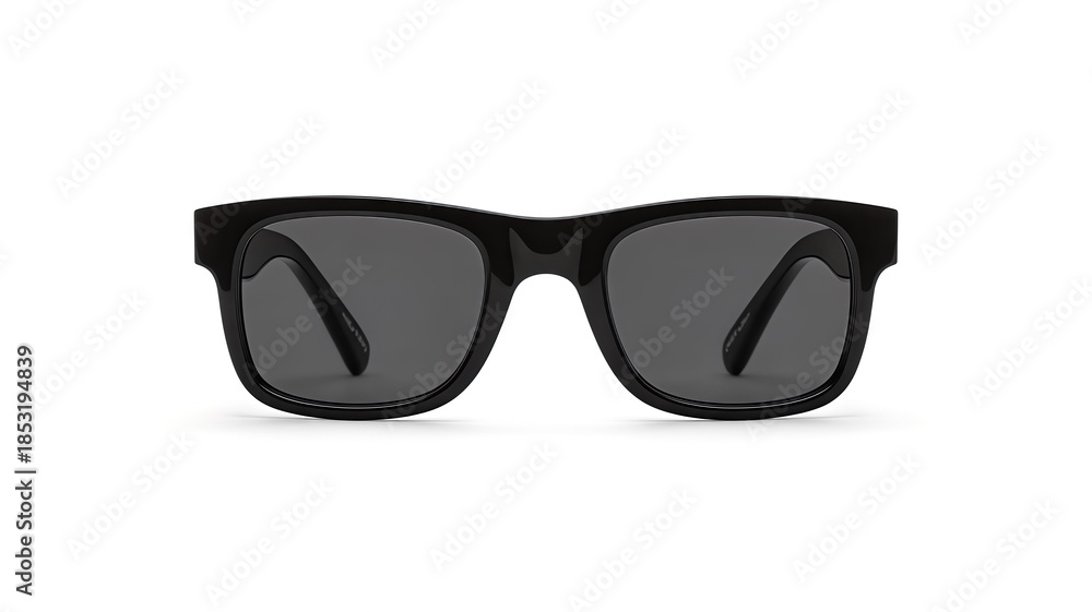 Fototapeta premium Sunglasses Modern Black Framed Dark Lens on White Background for Fashion Advertising
