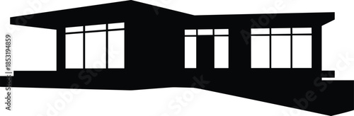 Modern Mid Century Minimalist House Silhouette Icon Vector Illustration Isolated on White Background for Real Estate Architecture and Luxury Living Concepts(21 words)