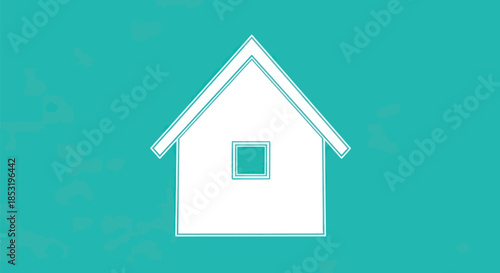 Simple White House Icon on Teal Background for Real Estate.