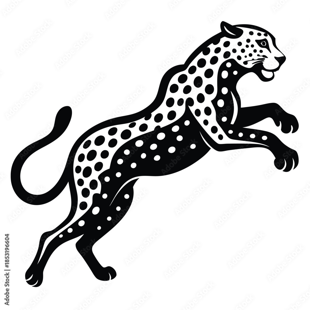 Fototapeta premium jumping leopard line art silhouette vector illustration