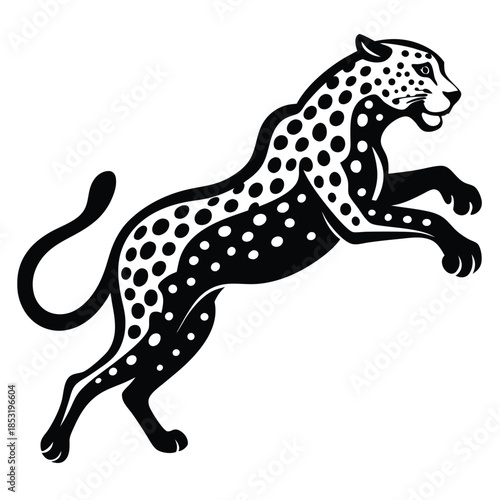 jumping leopard line art silhouette vector illustration