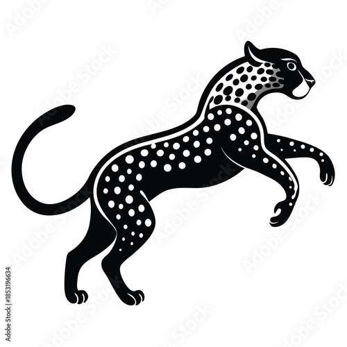 jumping leopard line art silhouette vector illustration