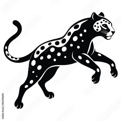jumping leopard line art silhouette vector illustration