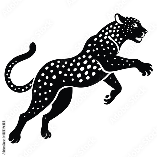 jumping leopard line art silhouette vector illustration