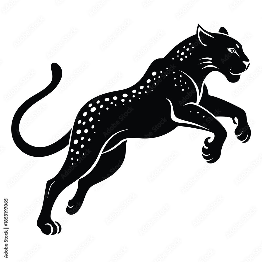 Fototapeta premium jumping leopard line art silhouette vector illustration