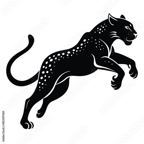 jumping leopard line art silhouette vector illustration