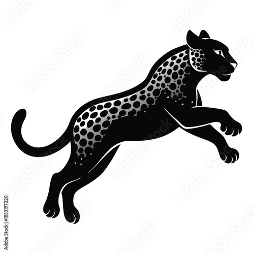 jumping leopard line art silhouette vector illustration