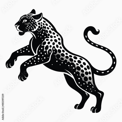 jumping leopard line art silhouette vector illustration