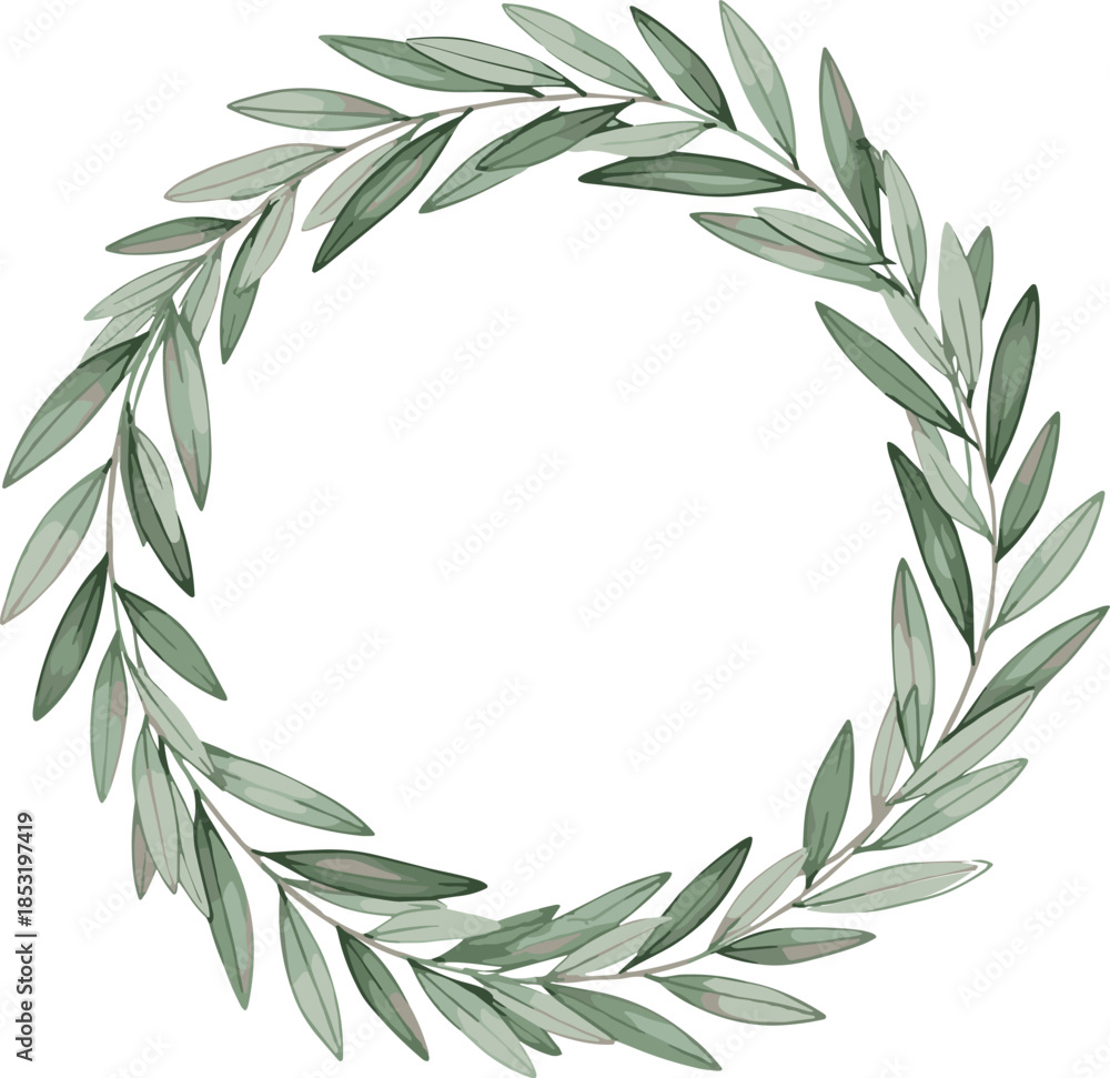 Naklejka premium Minimal watercolor olive leaf wreath vector illustration for wedding invitation branding botanical logo frame natural greenery design element
