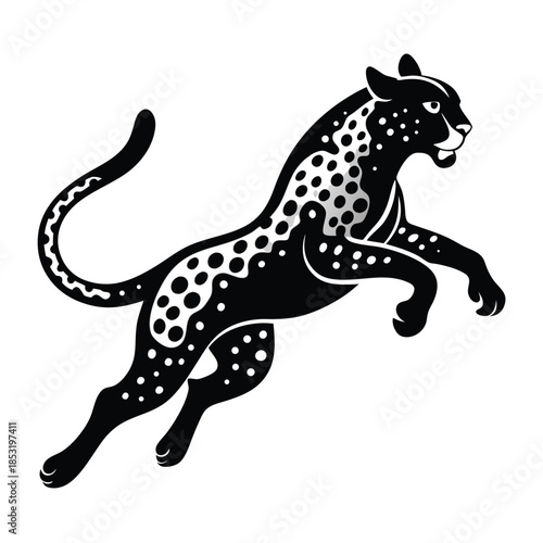 jumping leopard line art silhouette vector illustration