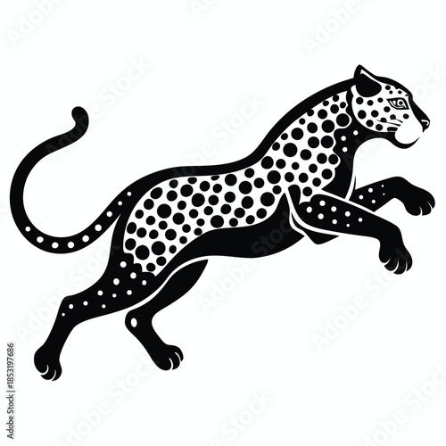 jumping leopard line art silhouette vector illustration