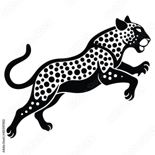 jumping leopard line art silhouette vector illustration