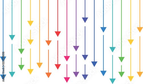 Very thin arrows of different colors, direction of movement. Long arrow icons