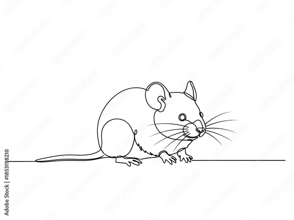 Fototapeta premium Mouse Eating Food on White Background Line Art