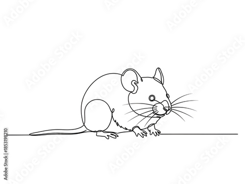 Mouse Eating Food on White Background Line Art