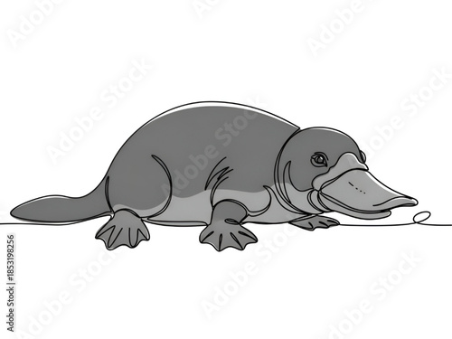 Cartoon Platypus Swimming in Water Isolated on White