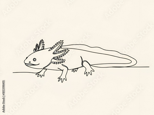 Axolotl Line Art on White Background