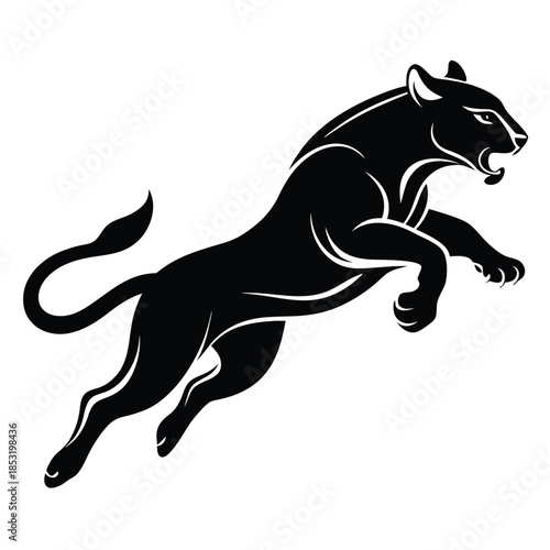 jumping jaguar line art silhouette vector illustration