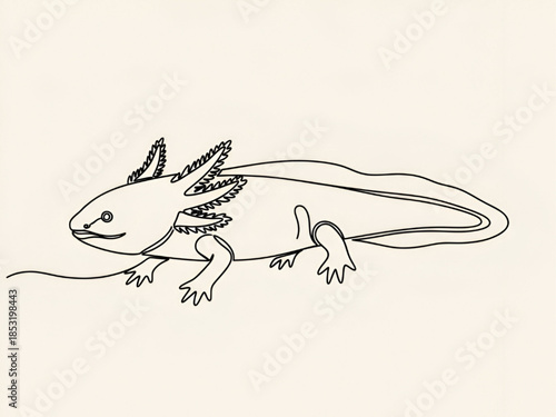 Axolotl Line Art Illustration on White Background