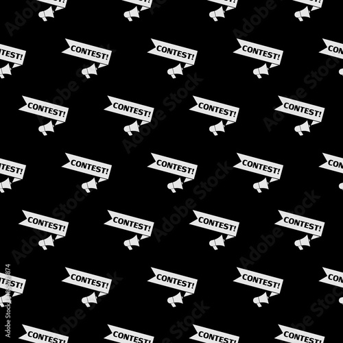 Megaphone with contest speech bubble seamless pattern isolated on black background