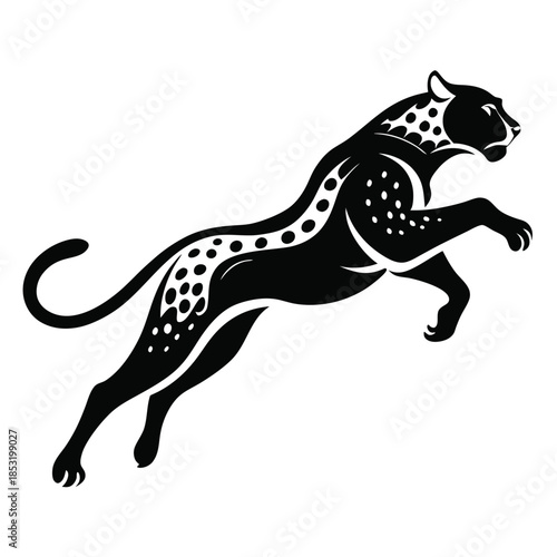 jumping jaguar line art silhouette vector illustration