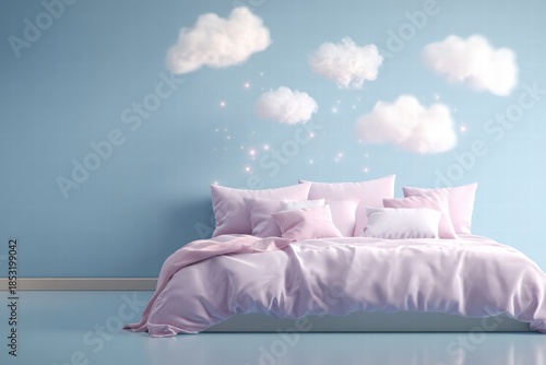 Dreamy Pink Bedding With Cloud Decor Creates Soft, Cozy, Calm Bedroom Retreat