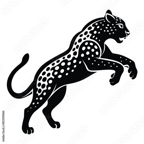 jumping jaguar line art silhouette vector illustration