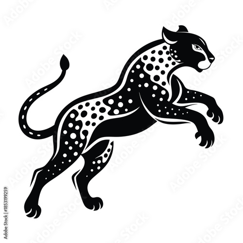 jumping jaguar line art silhouette vector illustration