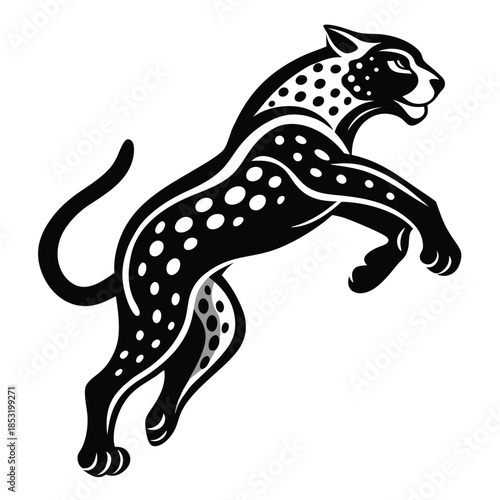 jumping jaguar line art silhouette vector illustration