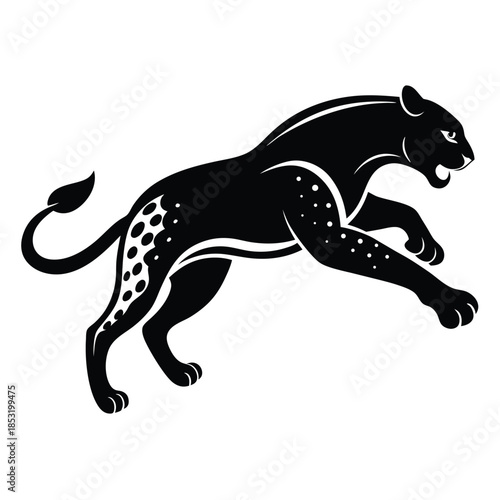 jumping jaguar line art silhouette vector illustration