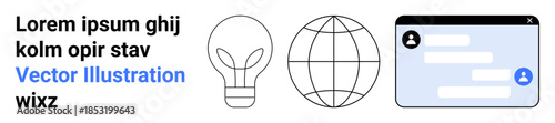 Technology, innovation, global communication, online interaction, education, and creativity. a light bulb, globe and chat interface. Focuses on innovation and global communication