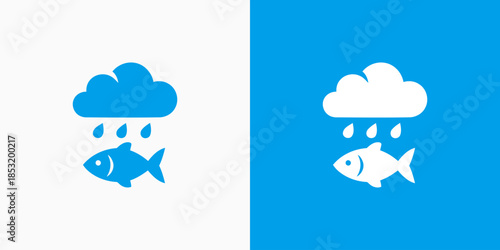 Blue fish and rain vector logo design with modern, simple, clean and abstract style.