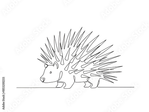 Porcupine Walking with Sharp Quills Line Art Illustration