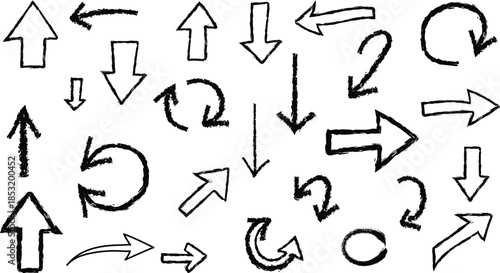 A collection of various black arrows on a white background pointing different directions