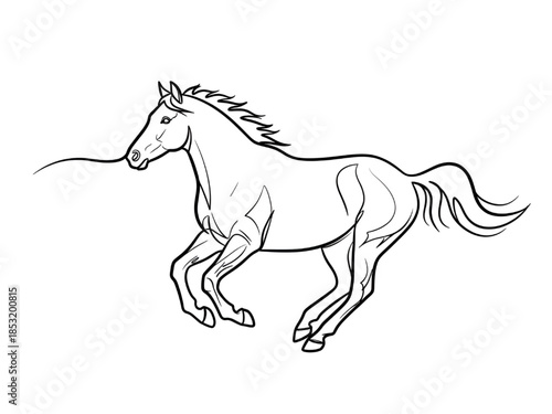 Running Horse Line Art Illustration Isolated on White