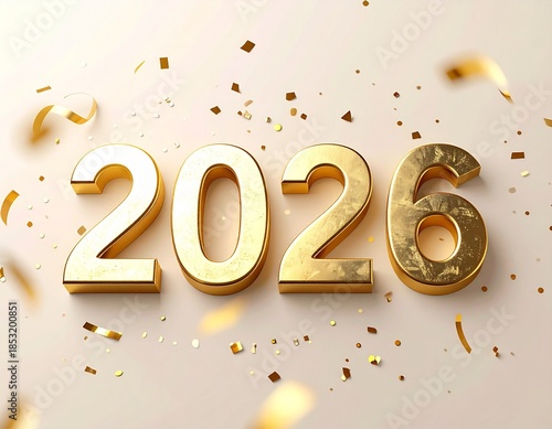 Elegant Golden 2026 New Year Number with Confetti
