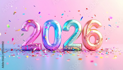 Colorful 2026 New Year Typography with Confetti Explosion