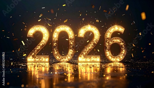 Dark Gold 2026 Abstract Reflection Background for Luxury Business and New Year Celebration Concept