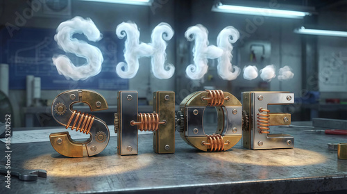 Wallpaper Mural Innovative mechanical shoe art intricate metal copper gears springs artistic SHH smoke lettering industrial workshop Torontodigital.ca