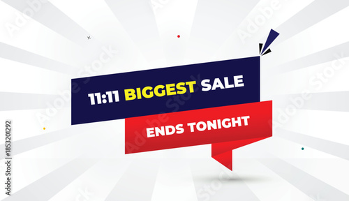 11 to 11 mega biggest sale ends tonight editable eps format web banner vector art illustration template deep blue red shape yellow bold font white gray gradient abstract illustration sunshine business