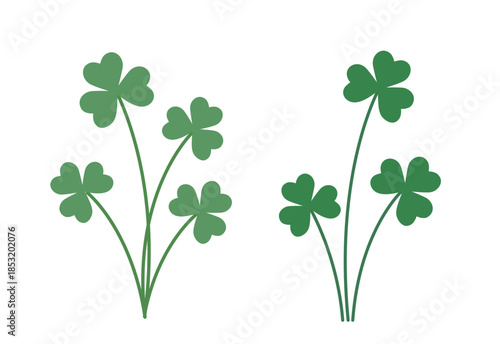 St Patricks Day Shamrock Clover Set.
Green Shamrock Plant Flat Vector Illustration.
Lucky Clover Leaves St Patrick Clipart.
White background.