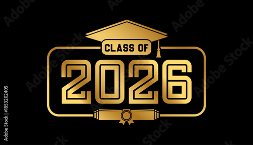 Hand drawn text illustration for class of 2026 graduation, class of 2026 badge vector.