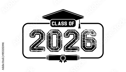 Hand drawn text illustration for class of 2026 graduation, class of 2026 badge vector.