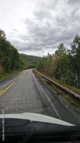 summer norway landscape on the road, camping and lake