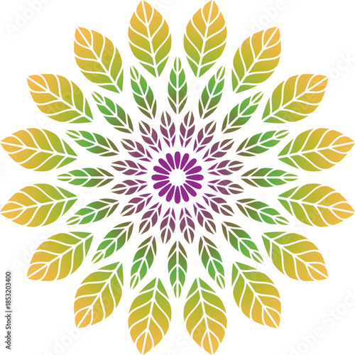 Green and Yellow Leaf Mandala Design floral flower