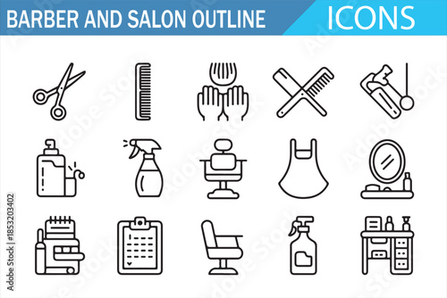 Hair Salon and Barber Shop Line Icons Collection Vector